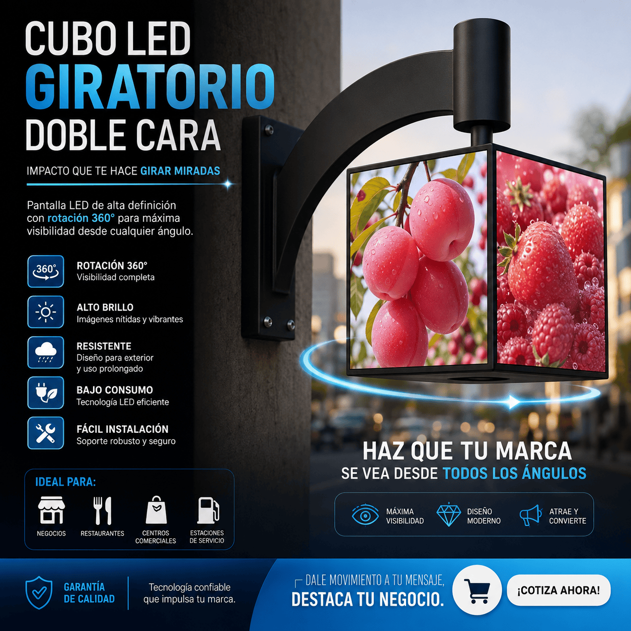 Tótem publicitario de pared cubos giratorios 40cm/ 1 niveles