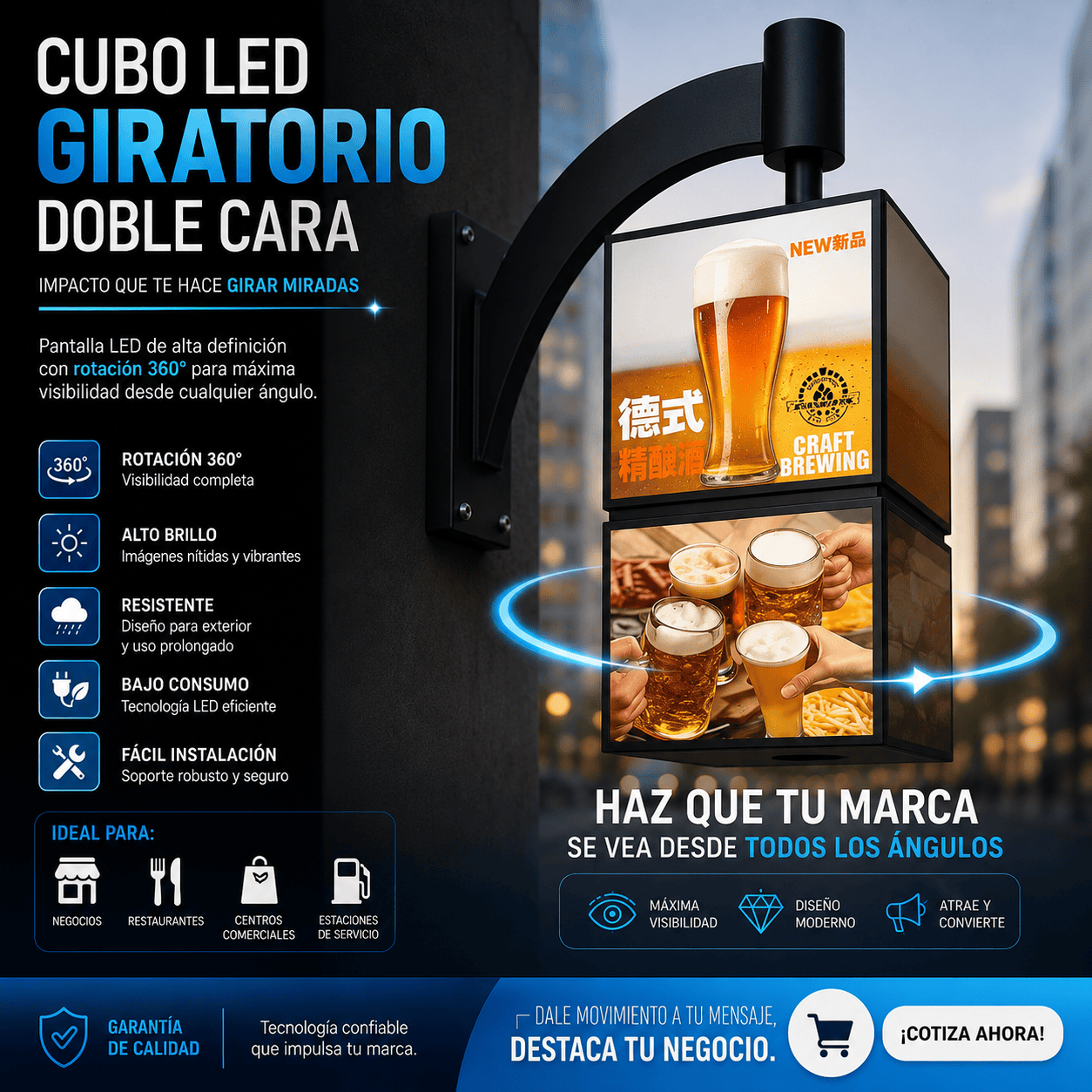 Tótem publicitario de pared cubos giratorios 40cm/ 2 niveles