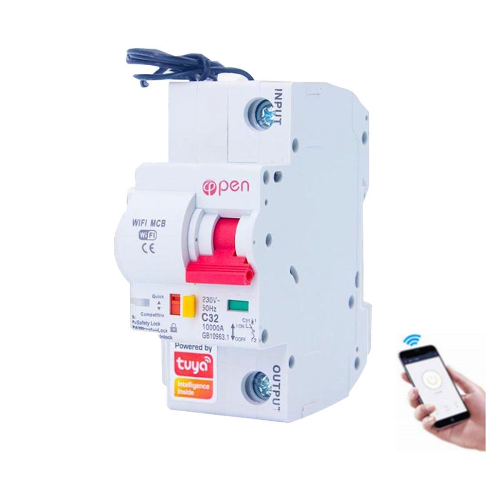 Breaker Automático Inteligente WiFi Tuya 1P 63A, Protección Contra Sobrecarga y Cortocircuitos, Compatible con Alexa y la Aplicación Tuya, MCB Inteligente